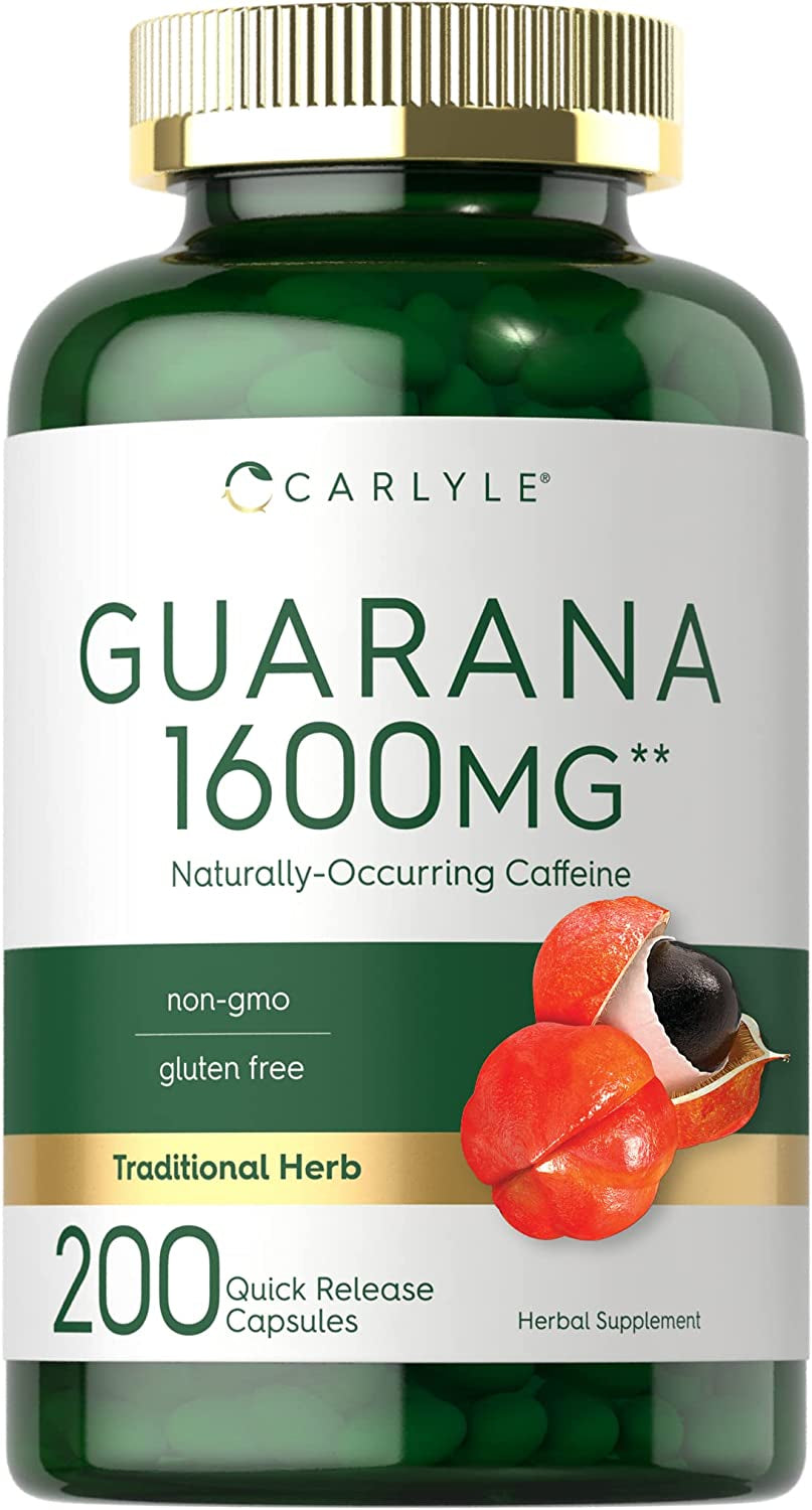 Guarana Extract Capsules | 1600Mg | 200 Count | Non-Gmo, Gluten Free Extract | Naturally Occurring Caffeine | by Carlyle