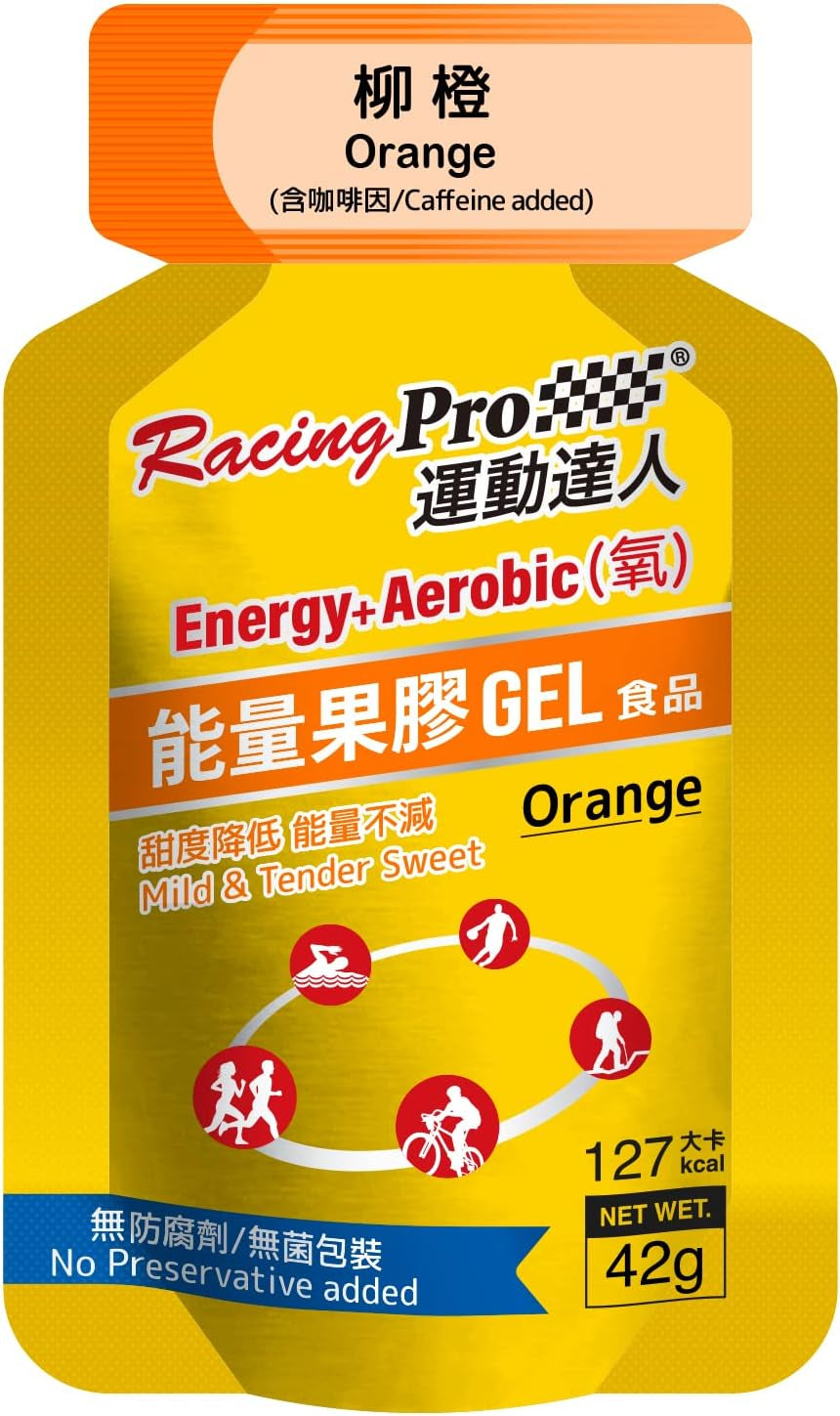 Racingpro Energy Gel with Aerobic Plus, 42G, Orange Flavor, Made in Taiwan, Sports Nutrition