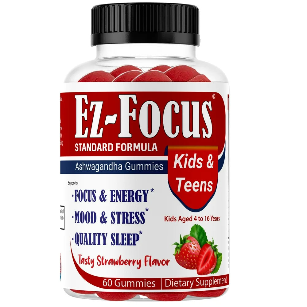 Ez-Focus Brain Booster Gummies for Kids & Teens -Brain Supplement with Omega, Support Focus, Memory, Concentration and Cognition - Vegan, Non-Gmo - 60 Gummies