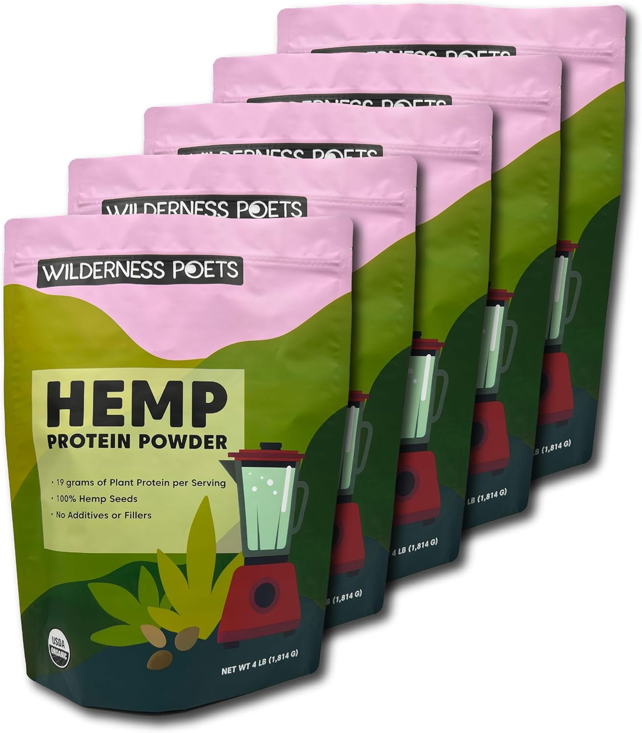 Wilderness Poets, Organic Hemp Protein Powder - Vegan, Cold-Pressed, Plant Based Protein - 4 Pound (Pack of 5)