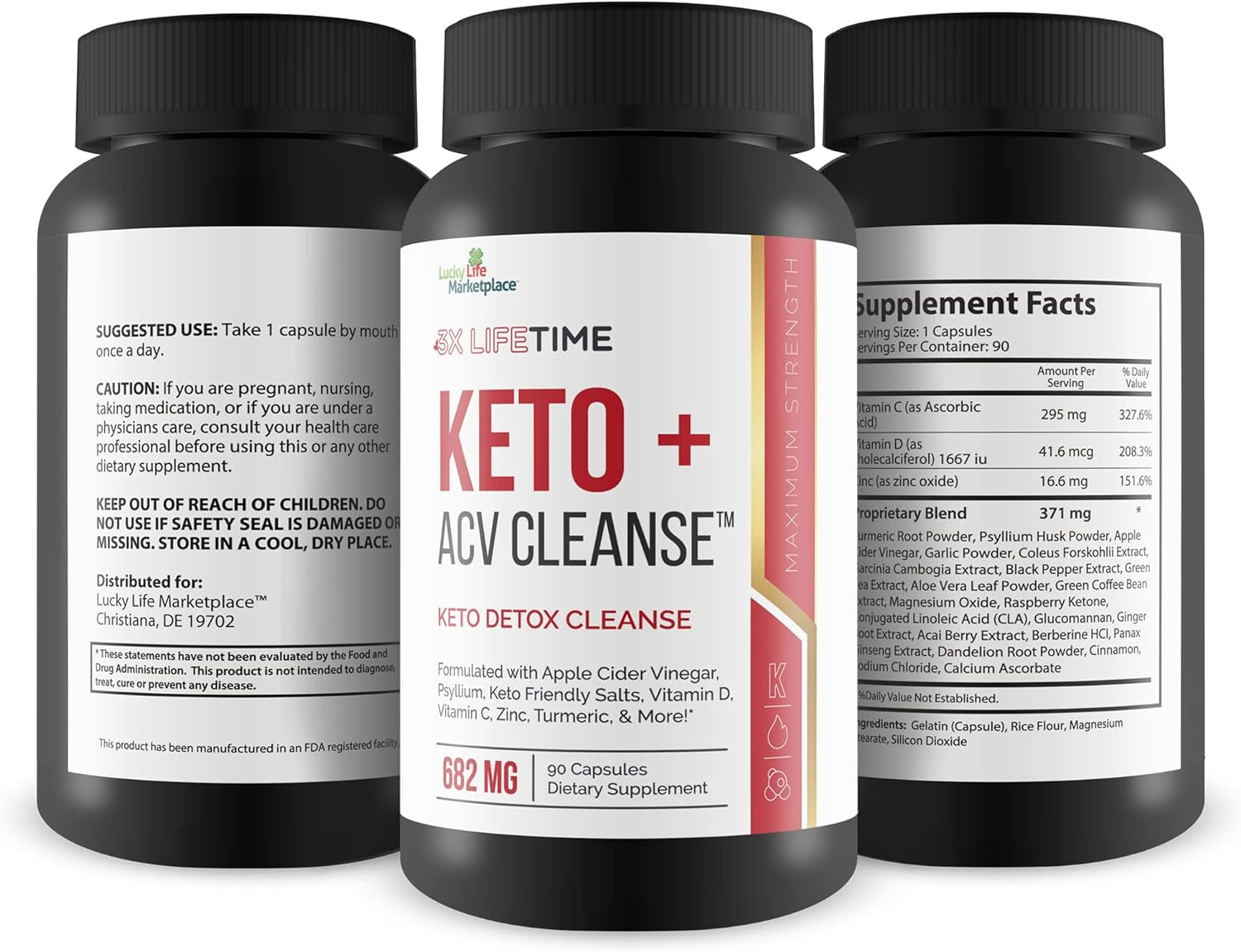 3X Lifetime Keto + ACV Cleanse - Keto Detox Cleanse for Full Body Cleansing - 90 Day Supply - Help Reduce Belly Bloat W/Psyllium Digestive Support - Promote Energy & Focus - Keto Detox Cleanser