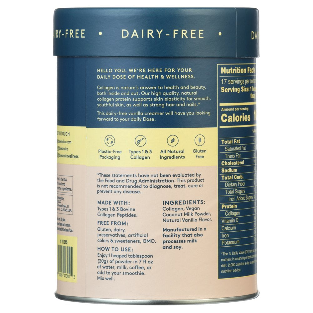 Dose & Co Collagen Dairy-Free Powdered Creamer, Vanilla, 340G (12Oz)