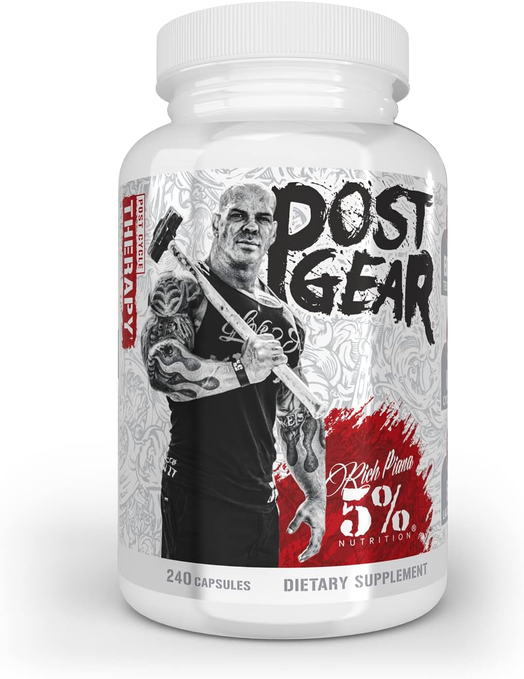 5% Nutrition Rich Piana Post Gear PCT Support Booster | Estrogen Blocker, Aromatase Inhibitor | Post Cycle Therapy Supplement | DAA, DIM, Longjack, Stinging Nettle, Milk Thistle, 240 Capsules