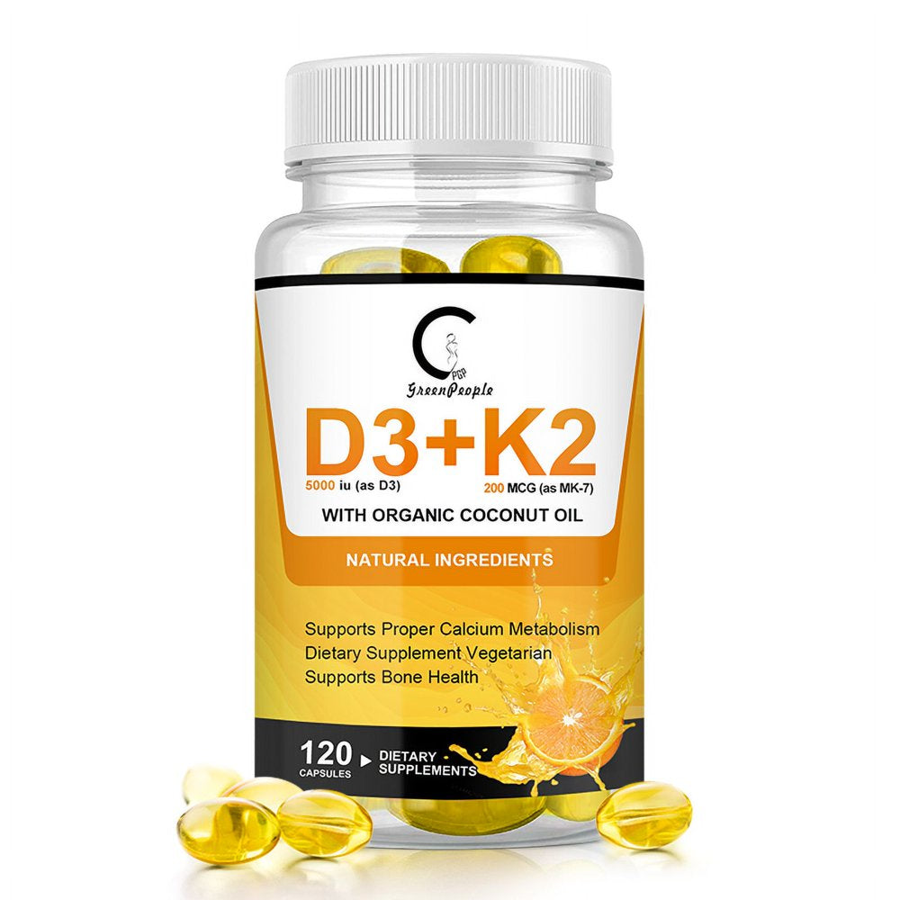 Vitamin D3(5000 Iu)+K2 (200 MCG) Capsules Immunity Bone Heart Health 120 Capsules