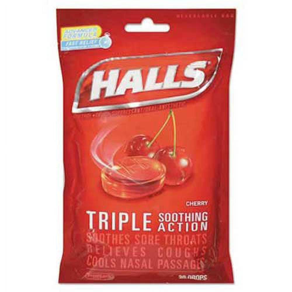 Halls Cherry Drops Triple Soothing Action (Pack of 12)