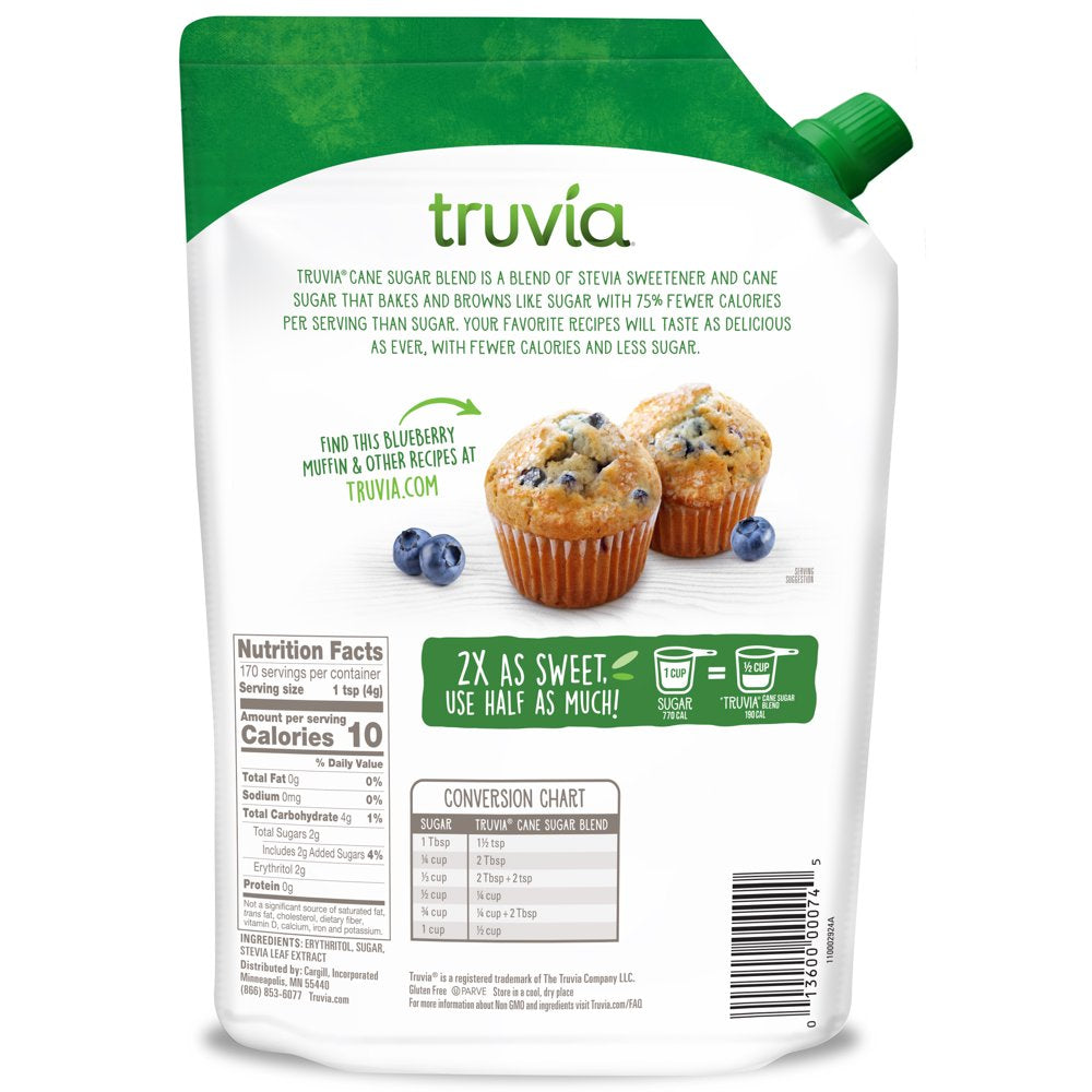 Truvia Cane Sugar Blend, Mix of Stevia Sweetener and Cane Sugar (24 Oz Bag)