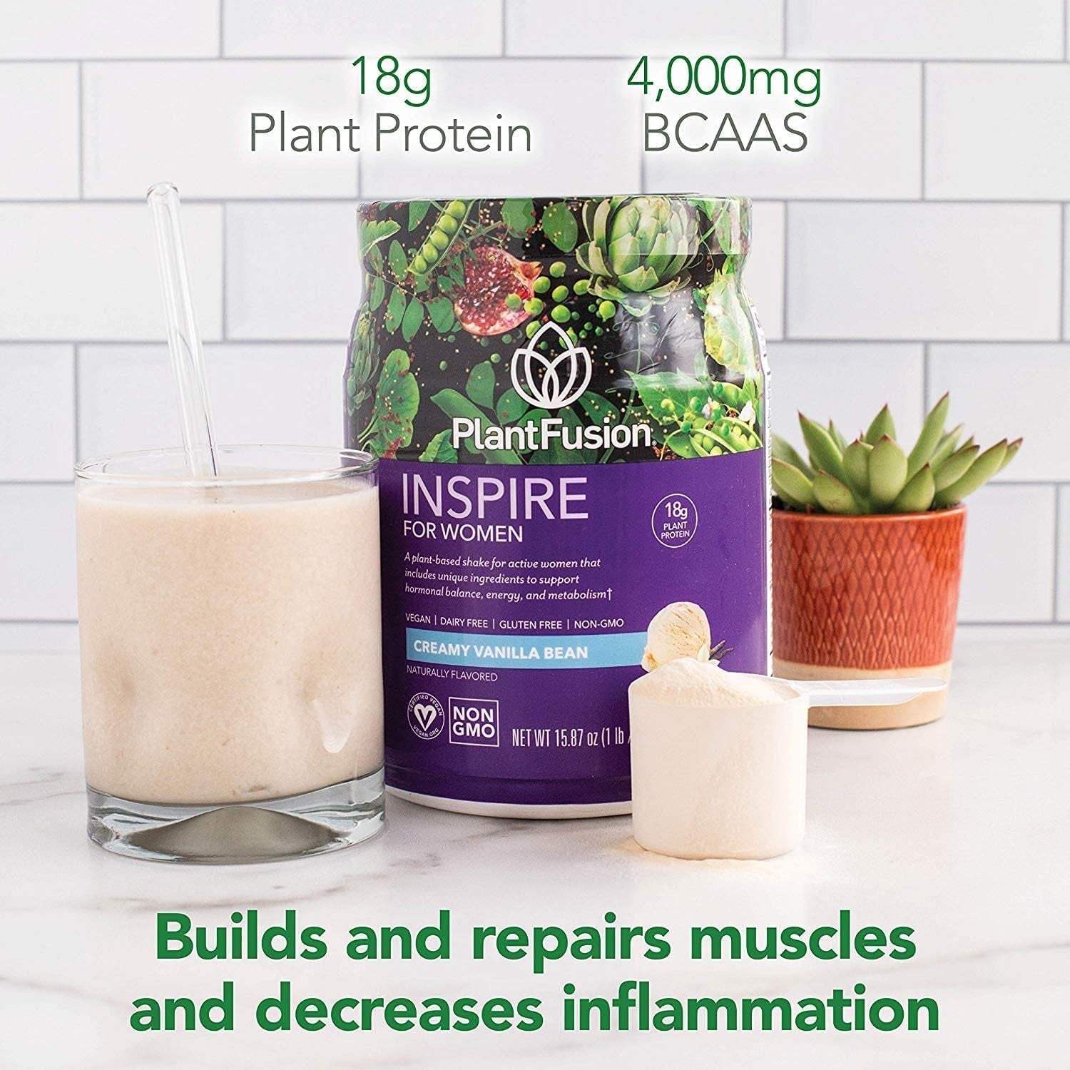 Plantfusion Inspire Plant Protein Powder for Women - Low Carb Protein Powder for Lean Muscle Support - Keto, Gluten Free, Soy Free, Non-Dairy, No Sugar, Non-Gmo - Natural-No Stevia 0.85 Lb