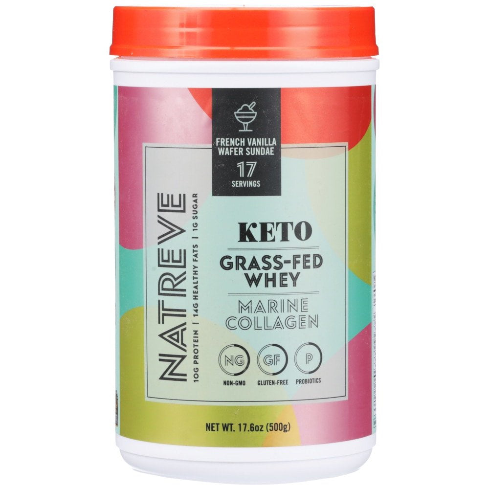 Natreve Keto Grass-Fed Whey Marine Collagen French Vanilla Wafer Sundae -- 17.6 Oz