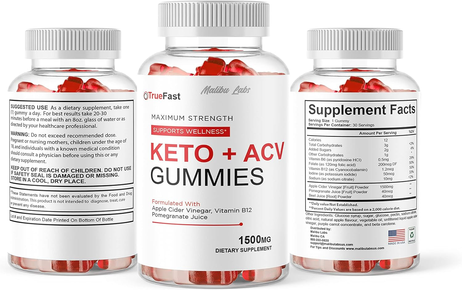 Truefast Keto + ACV Gummies, Apple Cider Vinegar Ketosis, New Strong Time Released Formula, 1500Mg Once a Day, True Fast Ketogenic Support Supplement, Ketos Gummy, (1 Pack) 30 Day Supply Tank