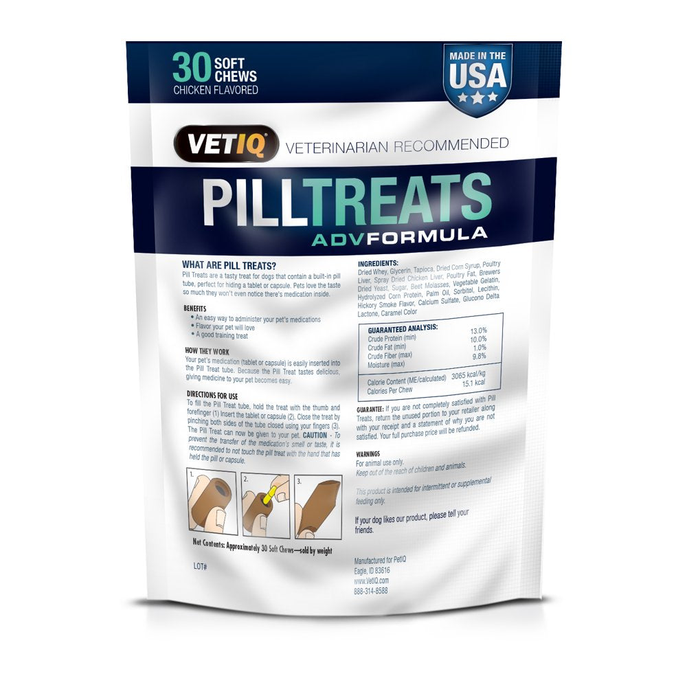 VETIQ Pill Treats ADV Formula, Chicken Flavor, 30 Count, 5.8 Oz