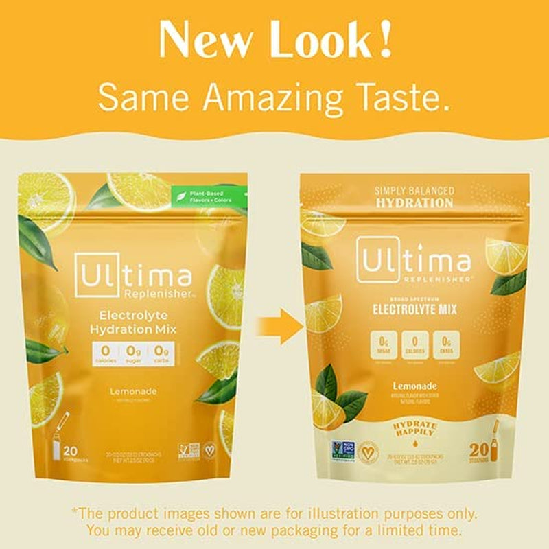 Ultima Replenisher Hydration Electrolyte Powder- Keto & Sugar Free- at Home & on the Go Convenience Bundle- Feel Replenished, Revitalized- Lemonade, 90 Serving Canister & 20 Serving Stickpack