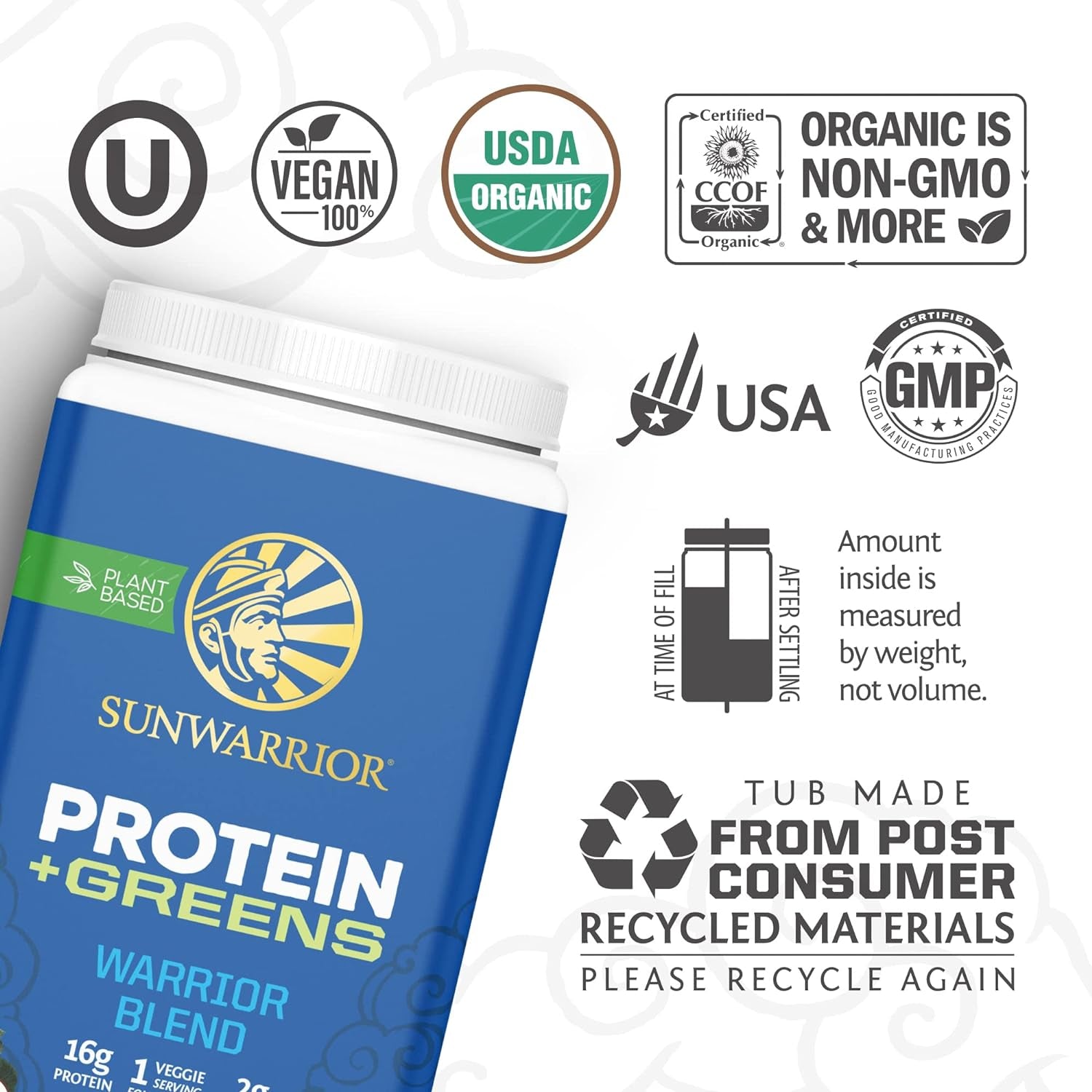 Sunwarrior Warrior Blend Protein Greens Powder Drink Mix | BCAA Plant Based Organic Hemp Seed Vegan Gluten Free Non-Gmo Low Carb Protein Powder | Chocolate 750 G 30 SRV