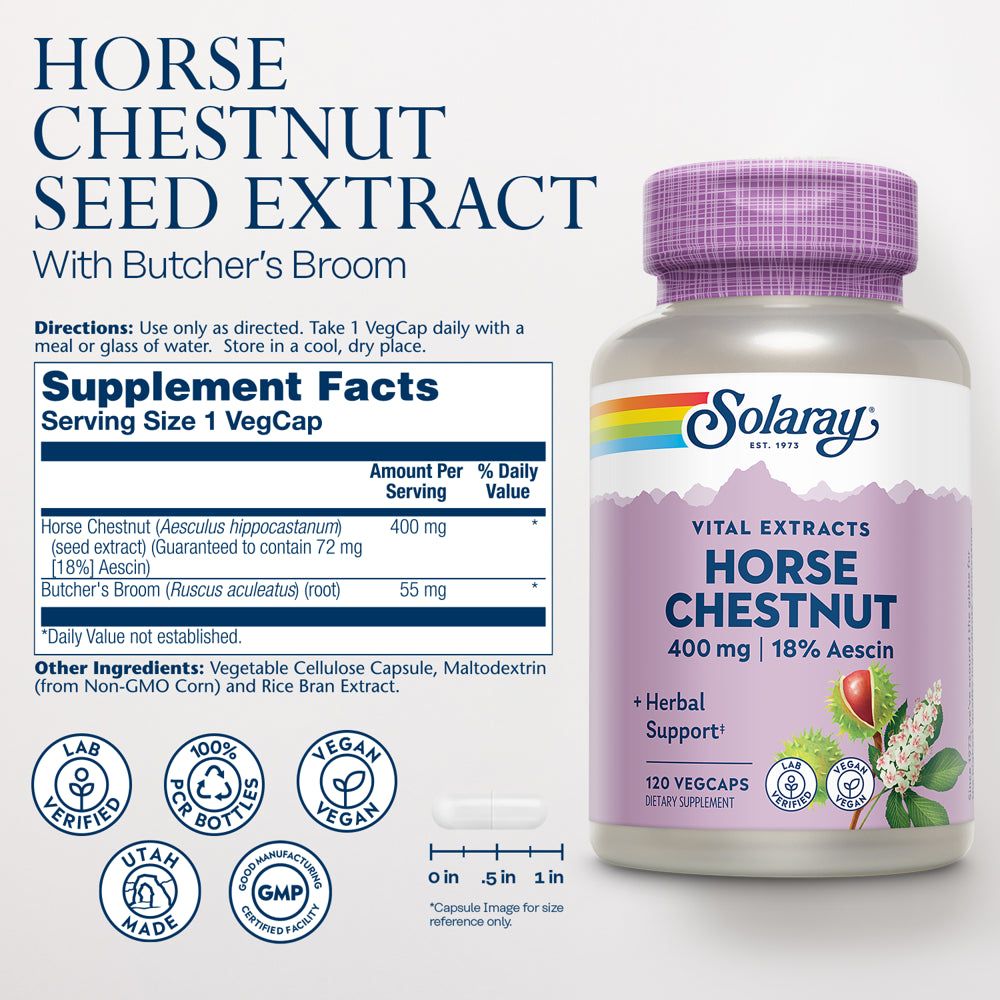Solaray Horse Chestnut Seed Extract 400Mg, Healthy Leg Vein, Blood Vessel & Circulation Support, 120 Serv, 120 Vegcaps