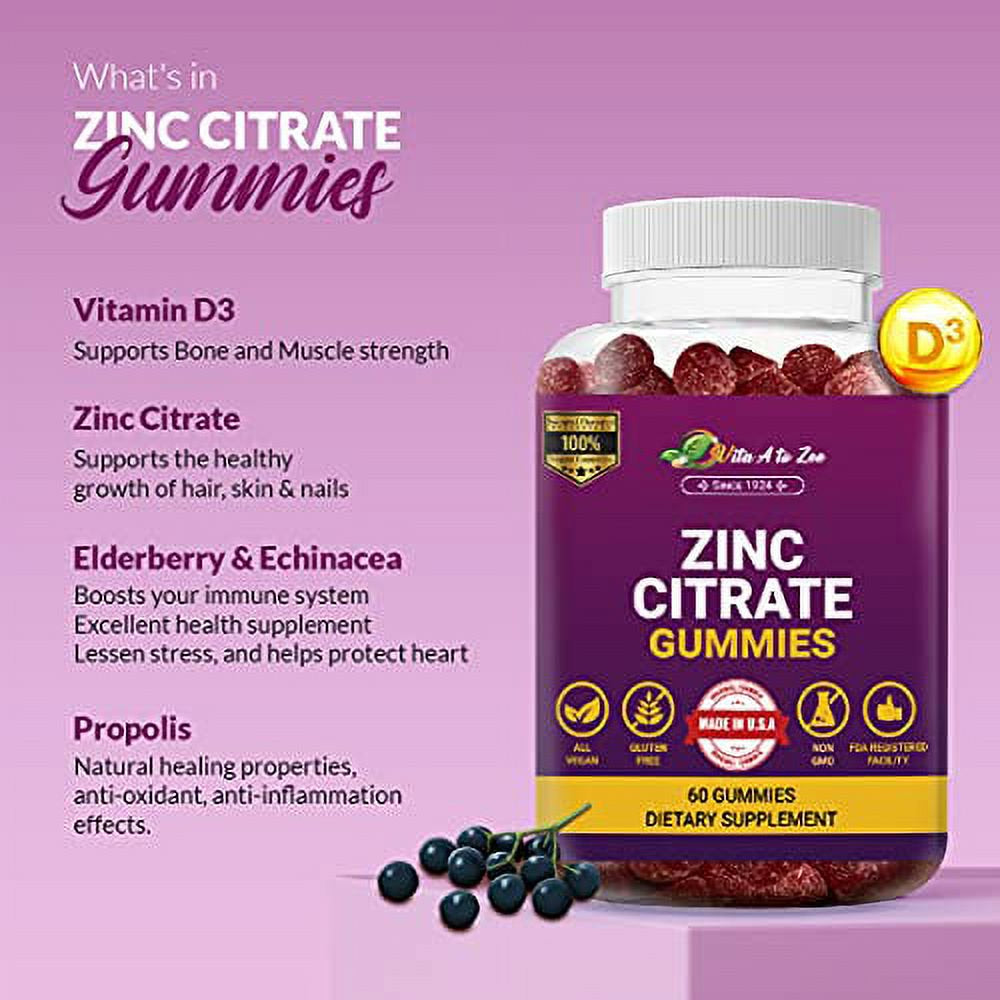 Vita a to Zee Zinc Citrate 60 Gummies Antioxidant Echinacea Immune Booster & Reduce Inflammation