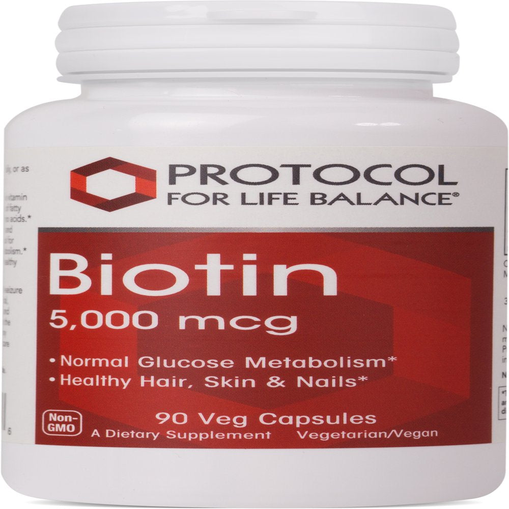 Protocol Biotin 5,000Mcg - Hair, Skin, and Nails - 90 Veg Caps