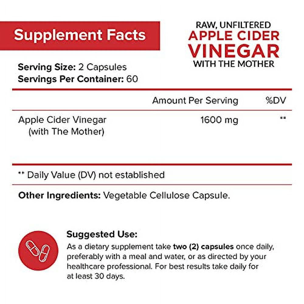 Apple Cider Vinegar Capsules with the Mother - 120 Vegan ACV Pills - Best Supplement for Healthy Weight Loss, Diet, Keto, Digestion, Detox, Immune - Powerful Cleanser & Appetite Suppressant Non-Gmo