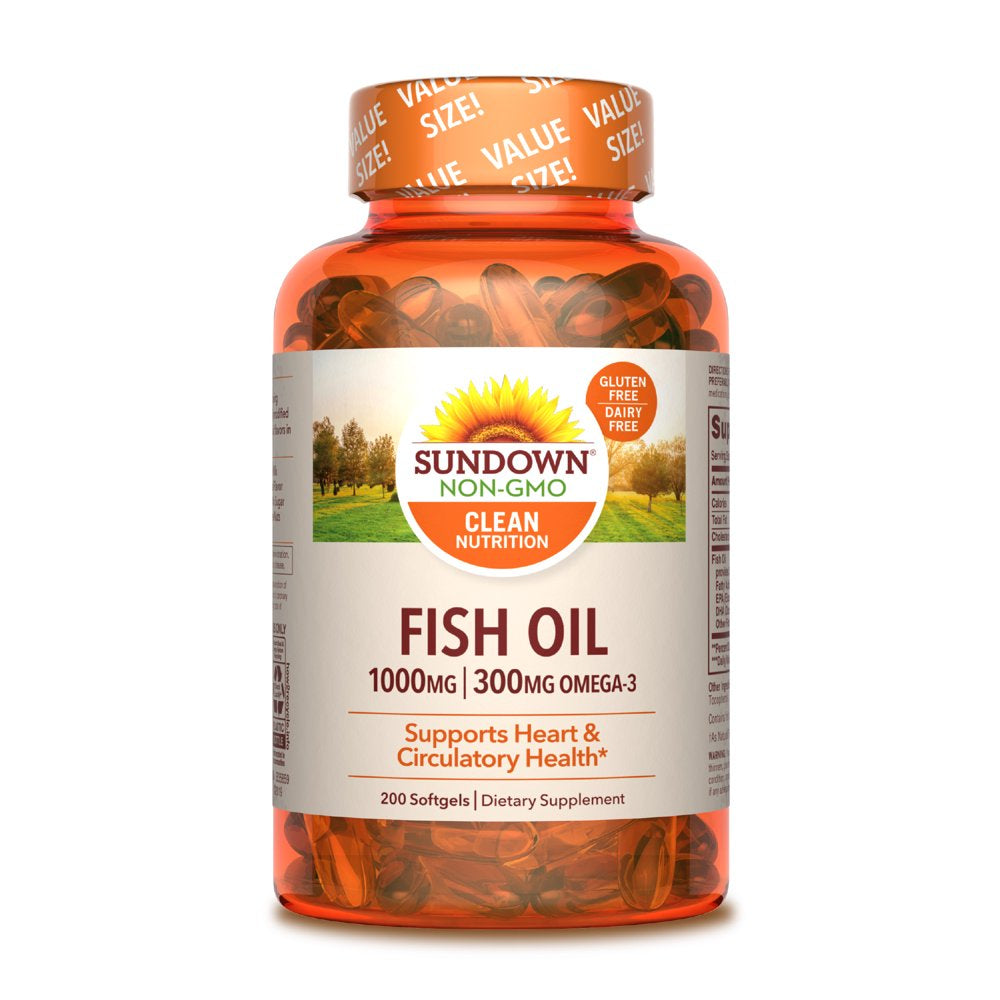 Sundown Fish Oil 1000 Mg, Omega 3 Dietary Supplement, Supports Heart Health, 200 Softgels