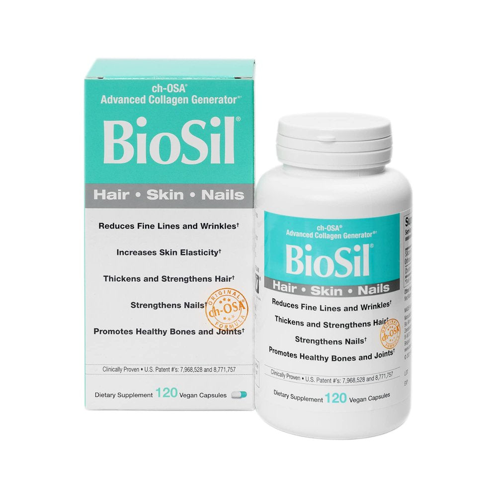 Biosil - 120 Vegan Capsules - with Patented Ch-Osa Complex - Increase Collagen Production for Beautiful Hair, Skin & Nails - GMO Free - 120 Servings