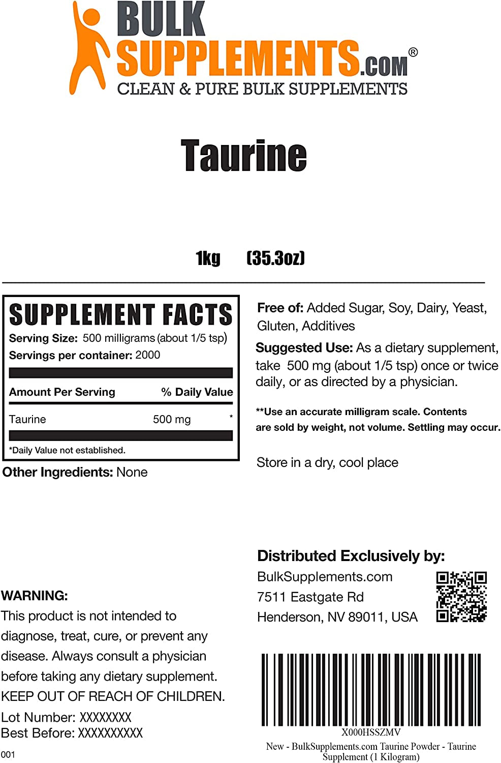 BULKSUPPLEMENTS.COM L-Tyrosine Powder 500G, with Beta Alanine Powder 500G, Taurine Powder 1KG & L-Theanine Powder 100G Bundle