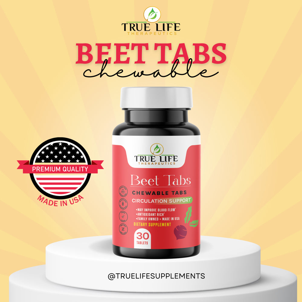 True Life Therapeutics Beet Tablet, Nitric Oxide, Circulation Support, Vitality, Antioxidant Support, 300Mg Chewable - 30 Count