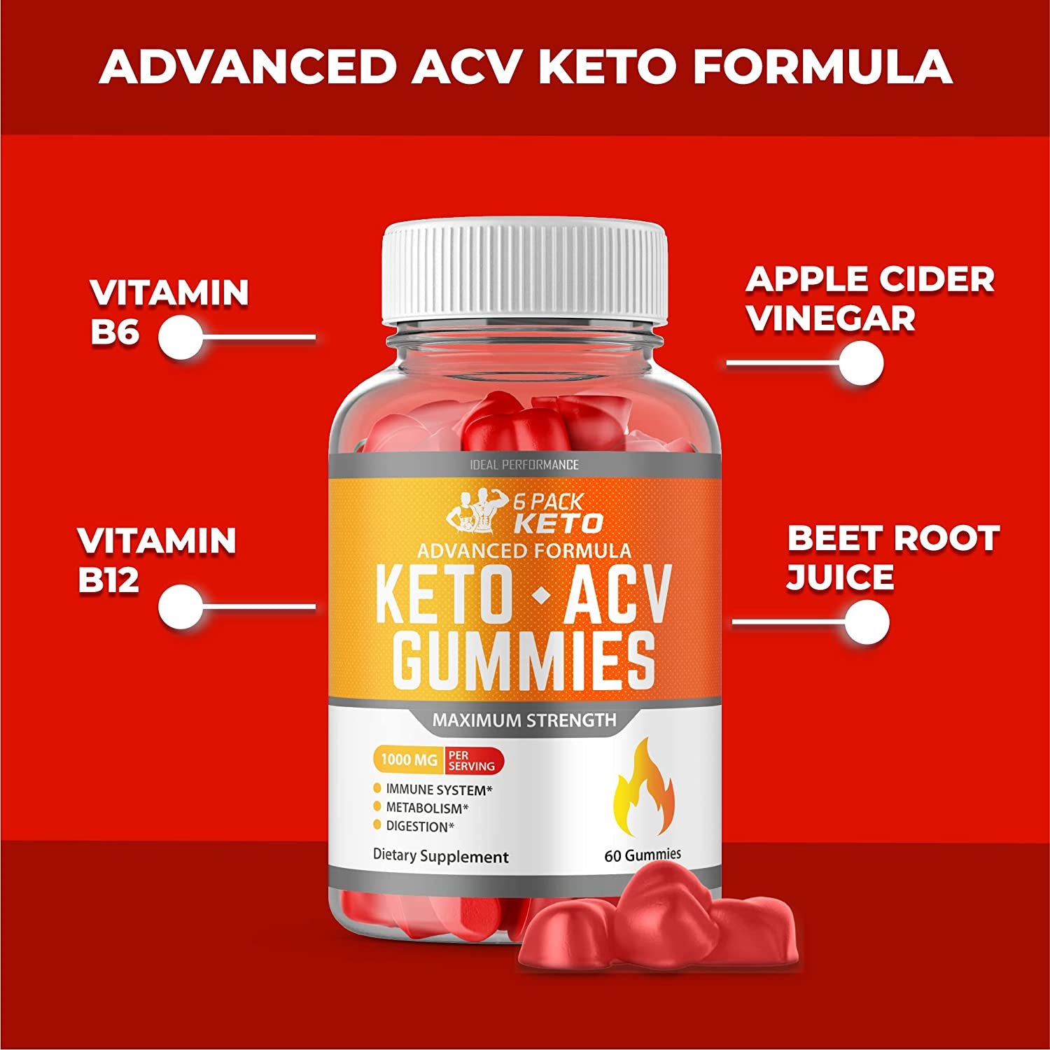 6 Pack Keto Gummies 6 Pack Keto ACV Gummies plus Advanced Apple Cider Vinegar Gummies Formula Start (60 Gummies)