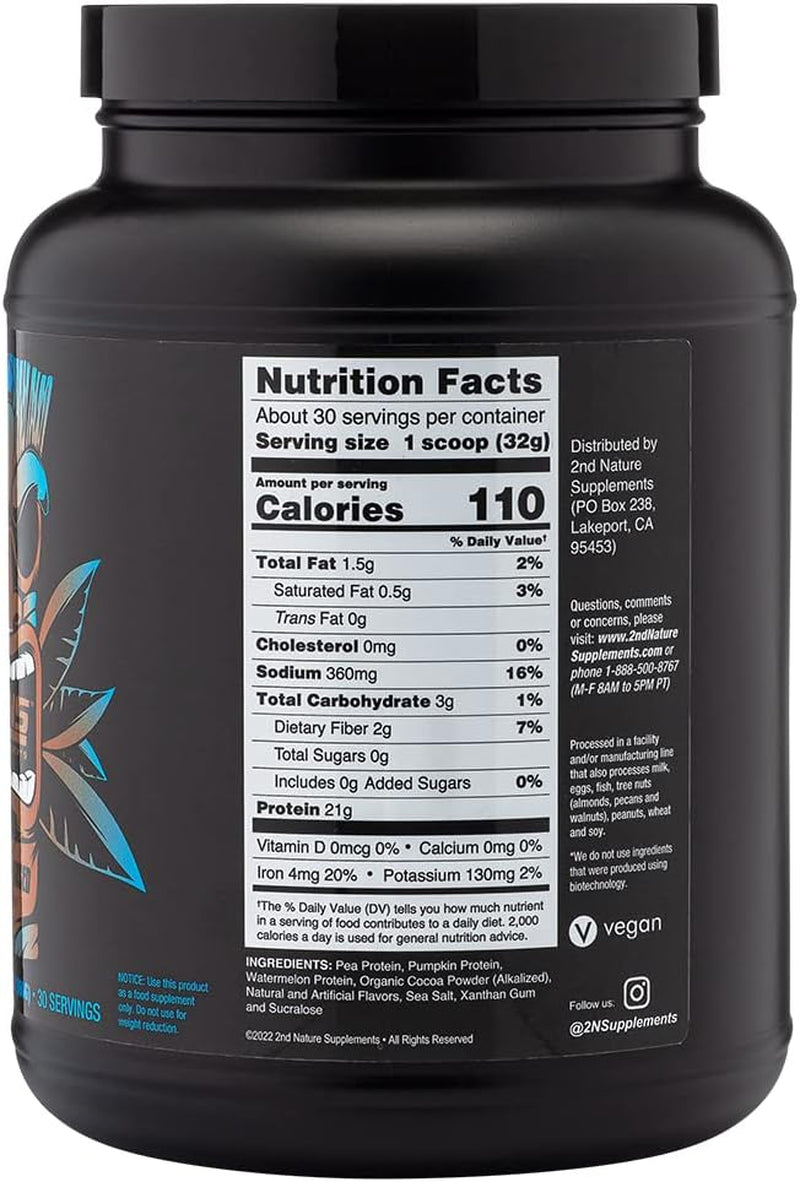 2Nd Nature Supplements – Plant-Based Protein, Chocolate, 30 Servings, 2.2 LB – 21G Vegan Protein & Eaas to Support Muscle Growth & Recovery – No Sugars Added & Made without Soy, Gluten or Gmos