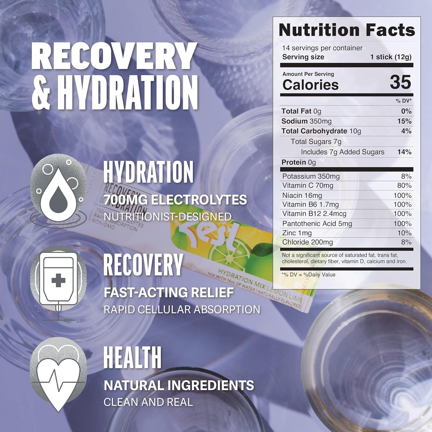 Zest Hydration Electrolyte Powder - Variety Pack - Mix W/Water - 6 Travel Packets - Low Sugar Supplement - Recovery, Energy, & Focus Drink - IV Pillars of Liquid Rehydration Incl Salt & Potassium