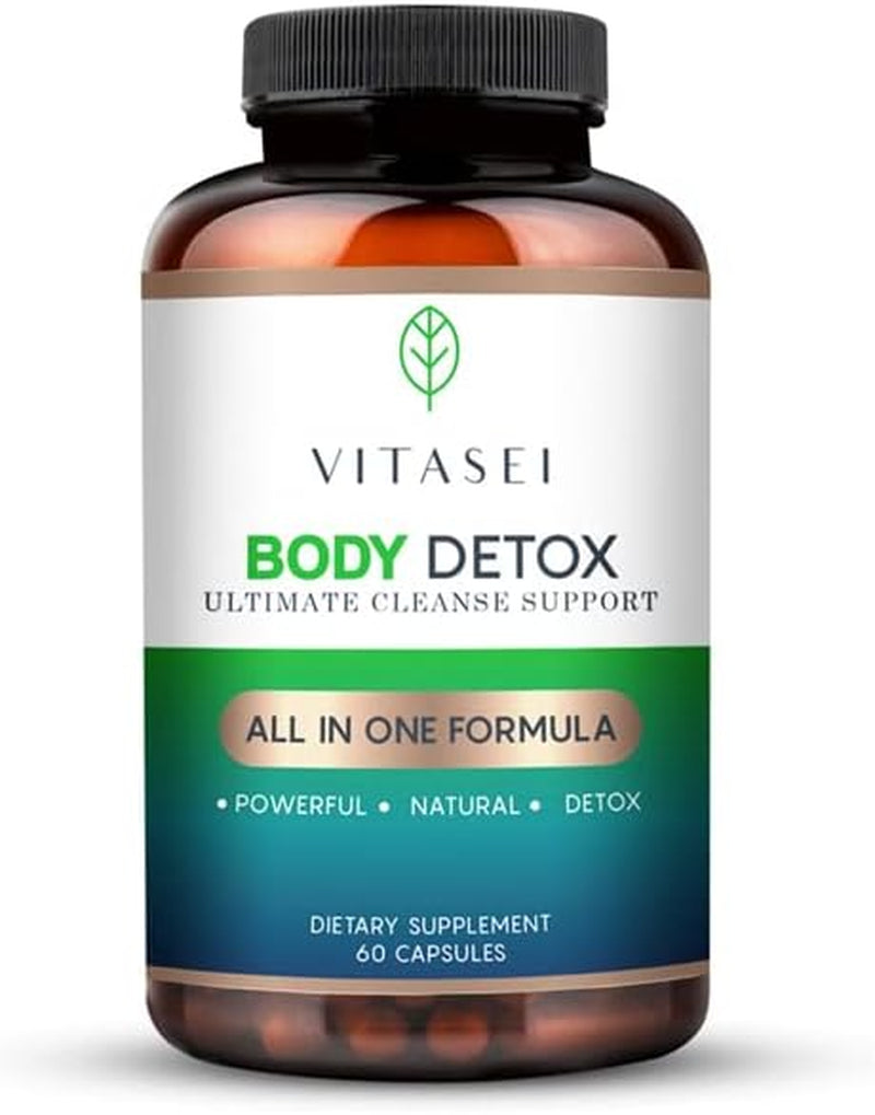 VITASEI Body Detox Capsules, Ultimate Cleanse Support W/Cascara Sagrada Bark, Psyllium Husk Seeds, Senna Leaves, Flax Seed Powder, Colon Cleanse-Body Detox Dietary Supplements (60 Count (Pack of 1))