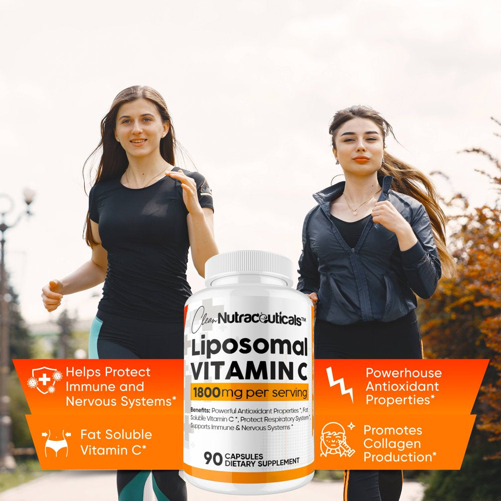 Liposomal Vitamin C Capsules 1800Mg High Absorption VIT C, Immune System & Collagen Booster, Fat Soluble Immunity Support Ascorbic Acid Supplement, 180 Natural Vegan Capsules