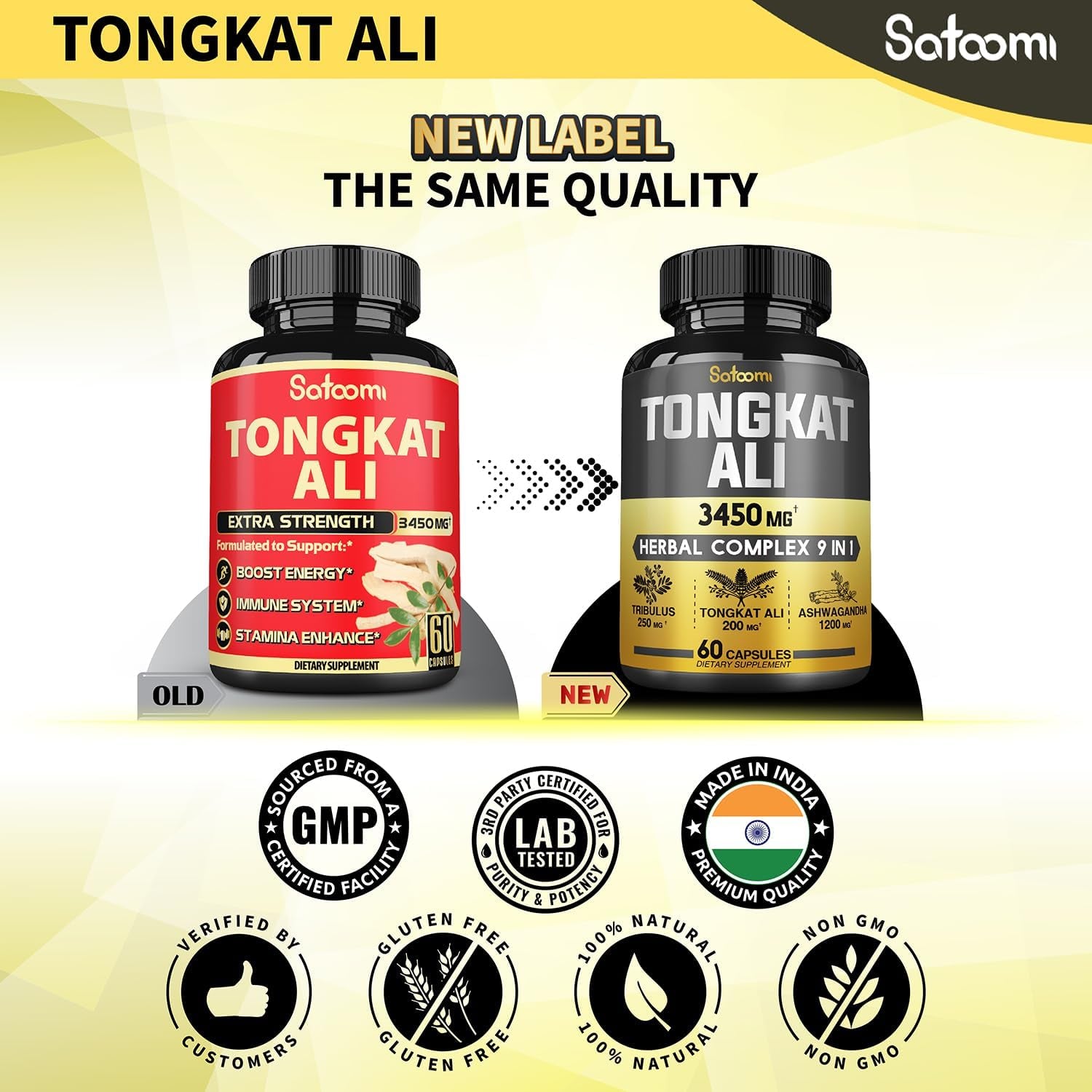 2 Packs_120Capsules - 9 in 1 Tongkat Ali Root Extract 200:1 Equivalent to 3450Mg. Support Strength, Energy and Healthy Immune