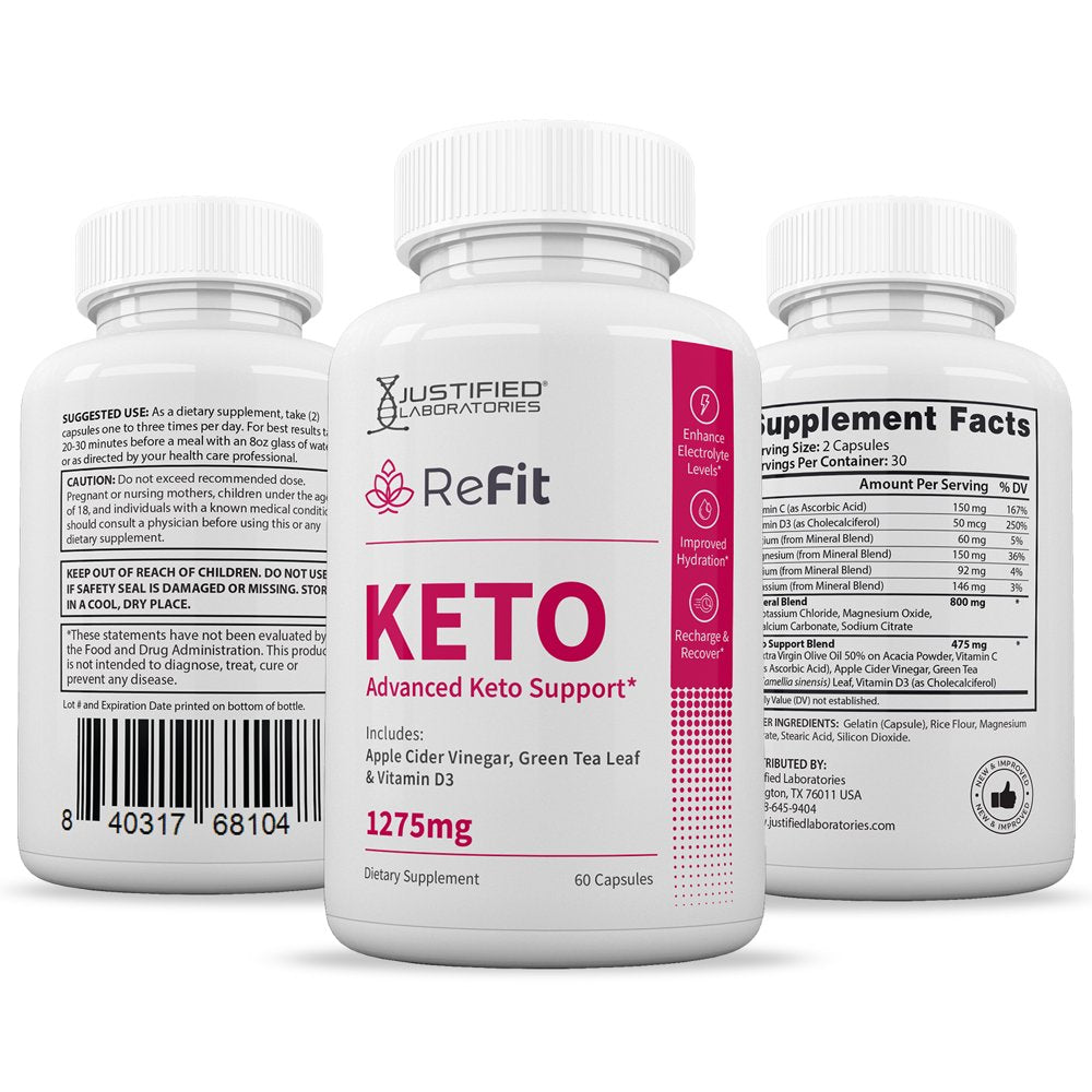 (2 Pack) Refit Keto ACV Pills 1275Mg Alternative to Gummies Dietary Supplement 120 Capsules