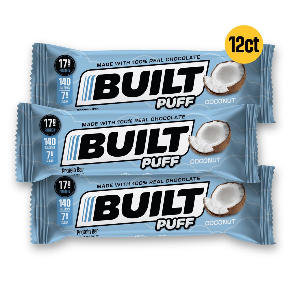 Built Bar Protein Bar, Gluten Free, Collagen, Coconut Marshmallow Puffs, 1.41Oz Bars, 12 Count