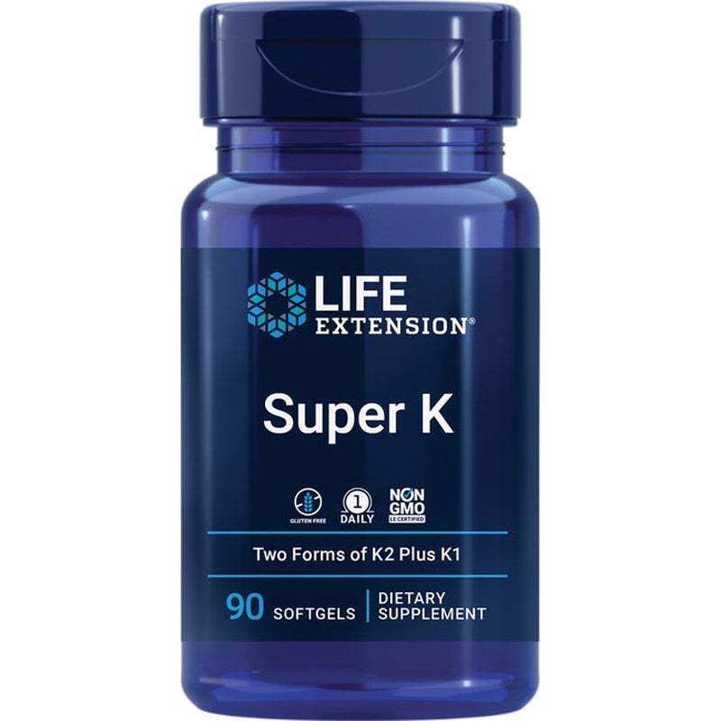 Life Extension Super K, Vitamin K1, Vitamin K2 Mk-7, Vitamin K2 Mk-4, Vitamin C, Bone Health, Heart Health, Arterial Health, 3-Month Supply, Gluten-Free, 1 Daily, Non-Gmo, 90 Softgels