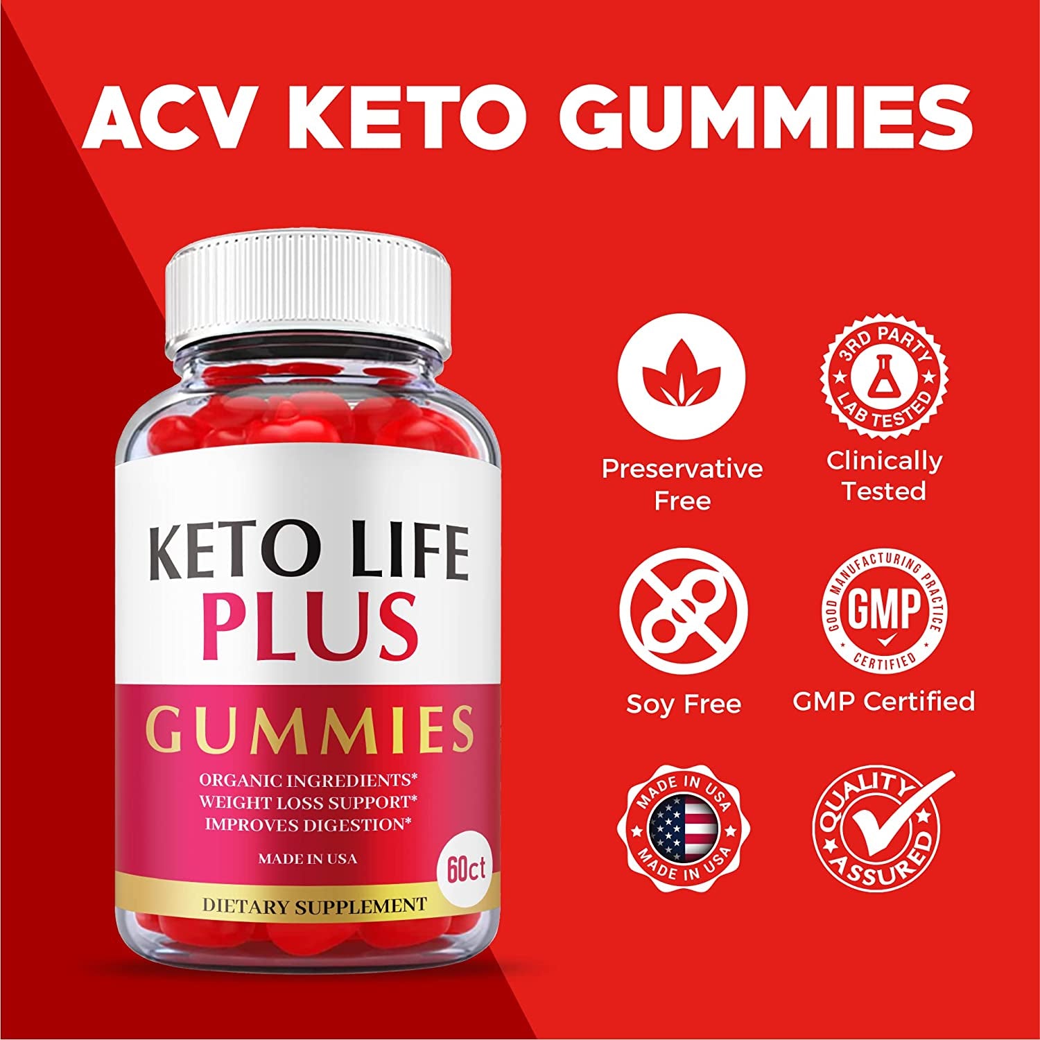 (5 Pack) Keto Life plus Gummies - Official Formula, Vegan - Keto Life plus ACV Gummies with Apple Cider Vinegar, Weight Apple Loss Cider, Great Taste, Vitamin B12, B6, Beet Root Juice (300 Gummies)