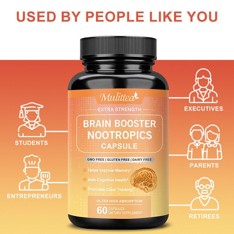 Brain Booster Nootropic Supplement Support Focus Energy Memory & Clarity 60Pills