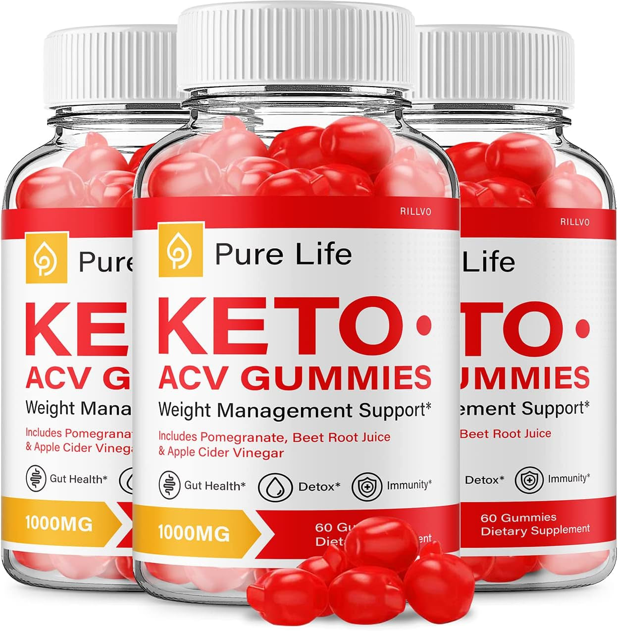 (3 Pack) Pure Life Keto ACV Gummies - Advanced Formula Pure Life Keto Apple Cider Vinegar Gummies 1000Mg (180 Gummies)