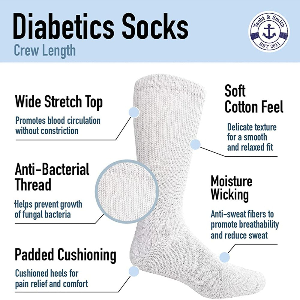 12 Pair of Yacht & Smith Diabetic Socks, Neuropathy Socks, Colored Diabetic Socks (9-11, White)