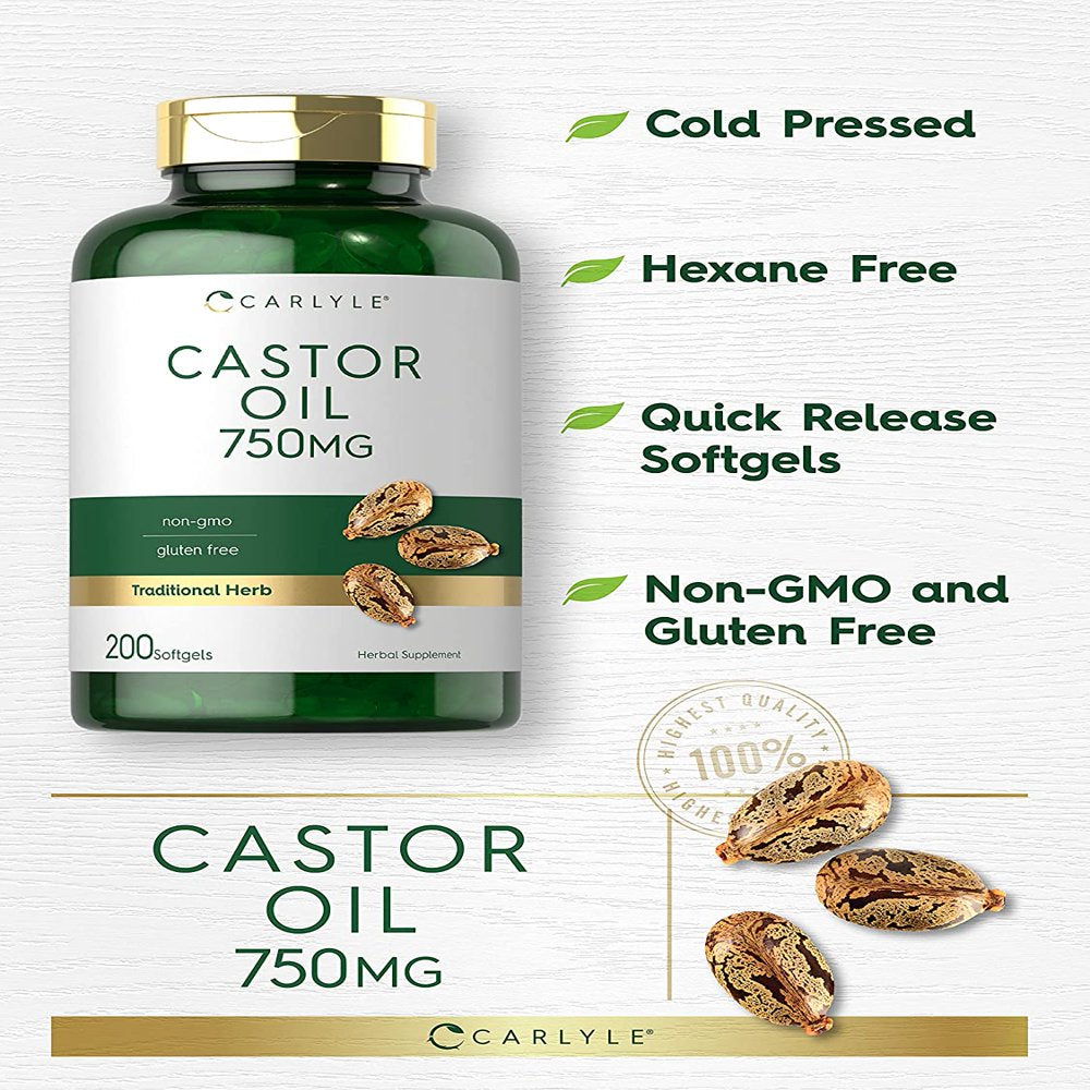 Castor Oil 750Mg | 200 Softgel | Traditional Herb | by Carlyle