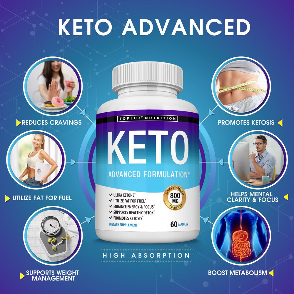 Toplux Keto Pills Ketosis Supplement Ketones for Weight Management, Cravings, Energy 60 Capsules 2X Pack