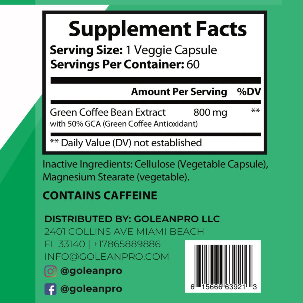 Green Coffee Bean Extract by GLP – Contain 50% GCA - Promotes Heart Health & Helps in Reducing Weight - 60 Capsules