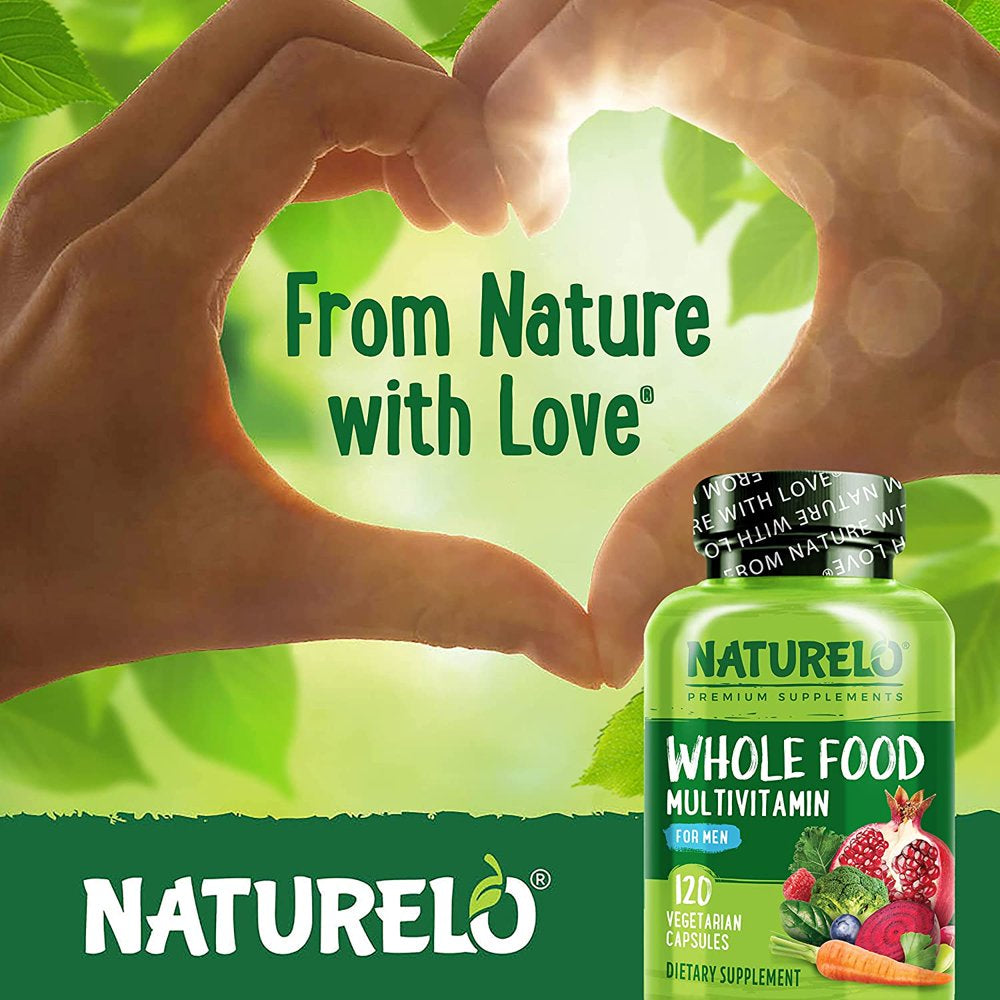 NATURELO Whole Food Multivitamin for Men - with Vitamins, Minerals, Organic Herbal Extracts - Vegetarian - for Energy, Brain, Heart, Eye Health - 120 Vegan Capsules