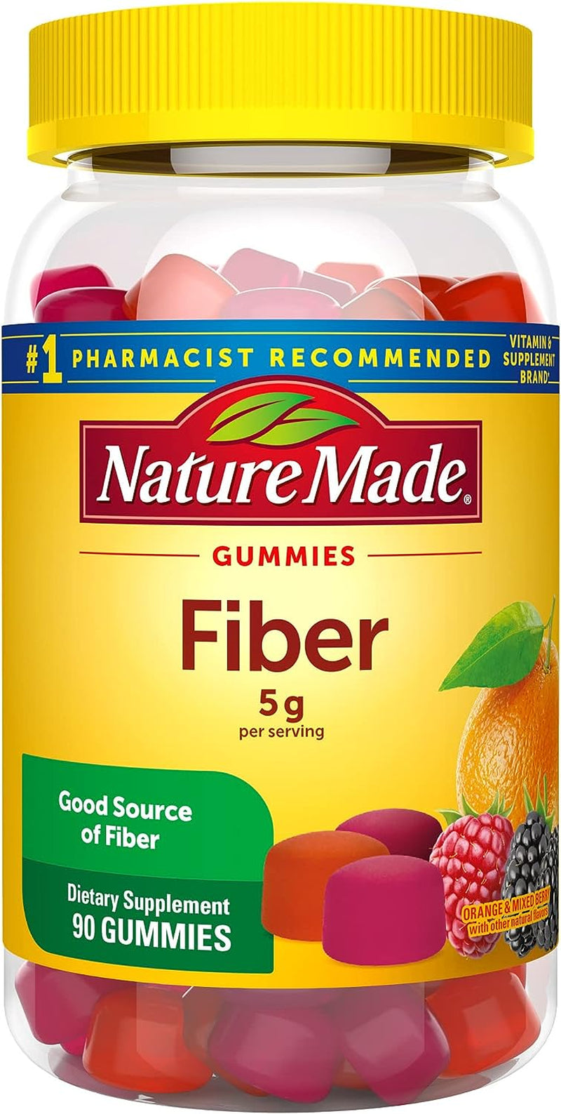 Nature Made Fiber Gummies 5 G per Serving, Fiber Supplement for Digestive Health Support, 90 Gummies, 30 Day Supply