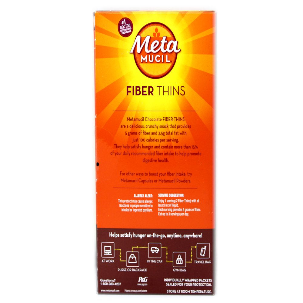 Metamucil Fiber Thins, Chocolate, 12 Packets, 9.3 Oz - Pack of 2