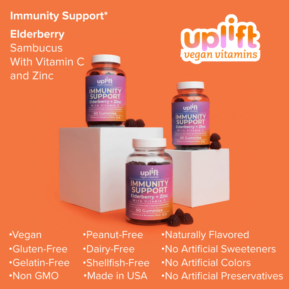 Uplift Immunity Vegan Gummies, Elderberry, Zinc, Vitamin C, 60 Ct Immune Support - Gluten-Free, Non GMO