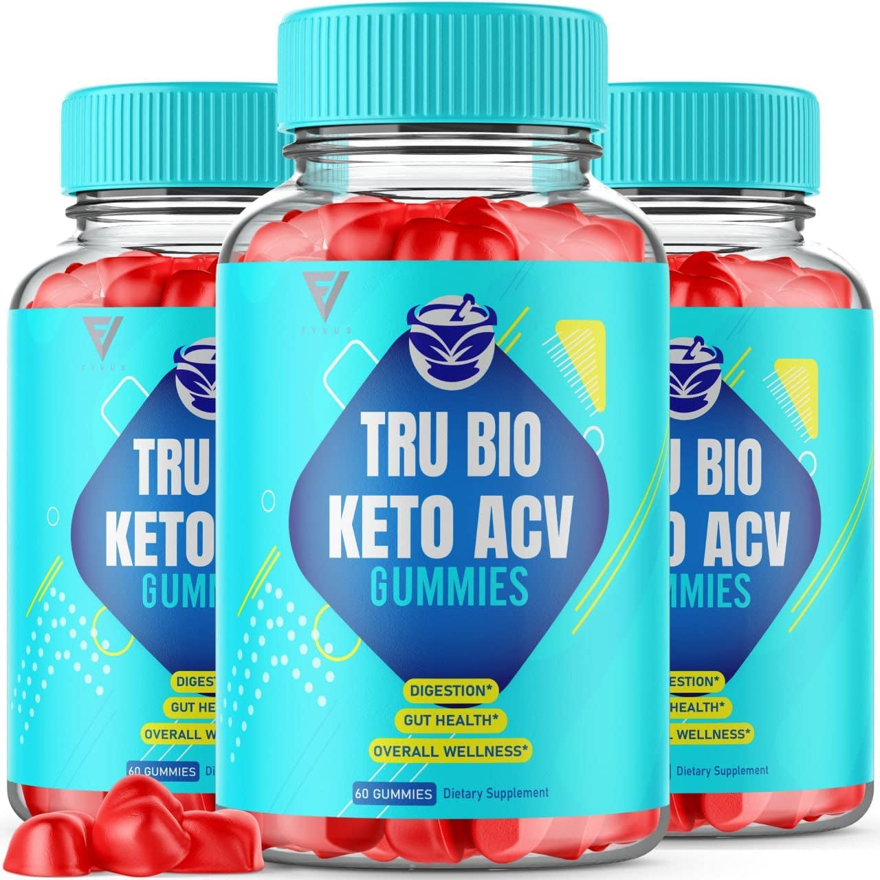 Fyvus (3 Pack) Tru Bio Keto Gummies for Weight Loss, Trubio Keto, True Bio Keto ACV Gummy Fat Belly Burner Women Men Appetite Weightloss Apple Cider Vinegar Supplement (180 Gummies)