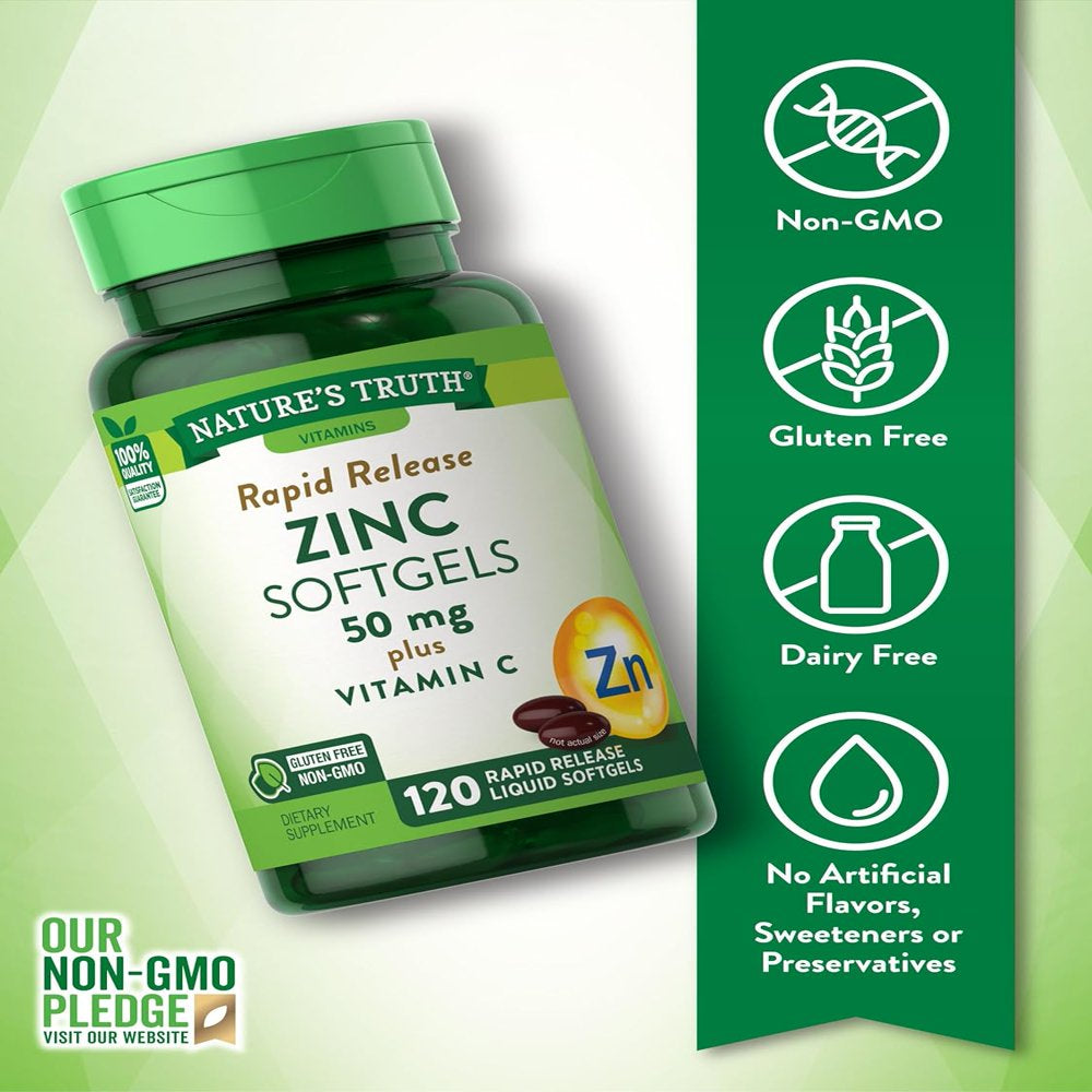 Zinc with Vitamin C | 50Mg | 120 Softgels | Non-Gmo & Gluten Free Supplement | by Natures Truth