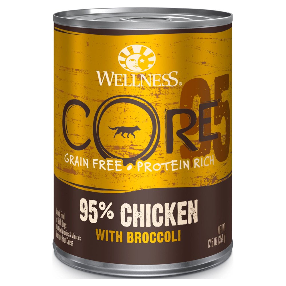 Wellness CORE 95% Natural Wet Grain Free Canned Dog Food, Chicken & Broccoli,12.5-Ounce Can (Pack of 12)