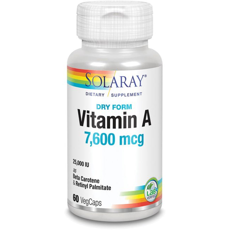 Solaray Dry Form Vitamin a 25,000 IU | Healthy Skin & Eyes, Antioxidant Activity & Immune System Function | 60 Vegcaps