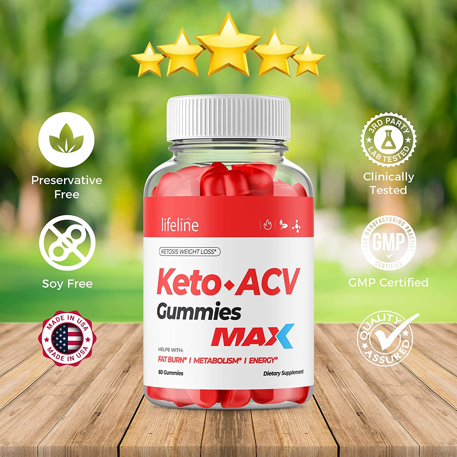 (5 Pack) Lifeline Keto Gummies, Max Strength New Formula Lifeline Keto ACV Gummies Advanced Formula Life Line Keto Gummies (300 Gummies)