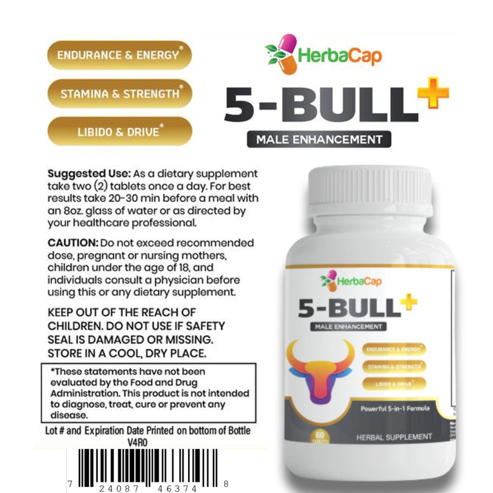 Herbacap 5 BULL plus | 5-In-1 Natural Herbal Supplement for Male - 60 Capsules